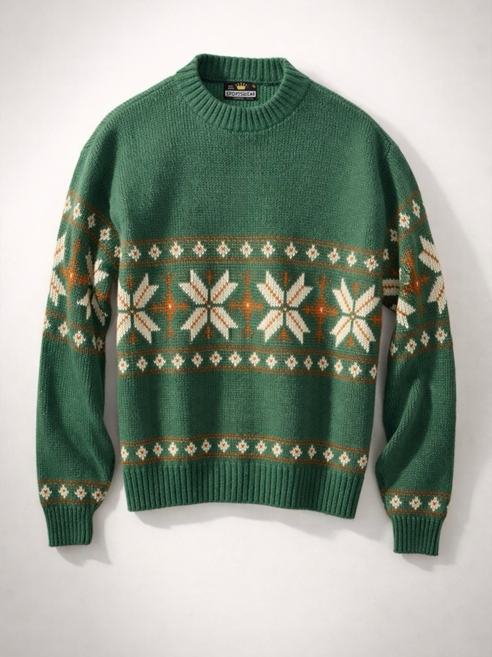 Vintage 70s/80s Sportswear Snowflake Knit Sweater - XL Forest Green
